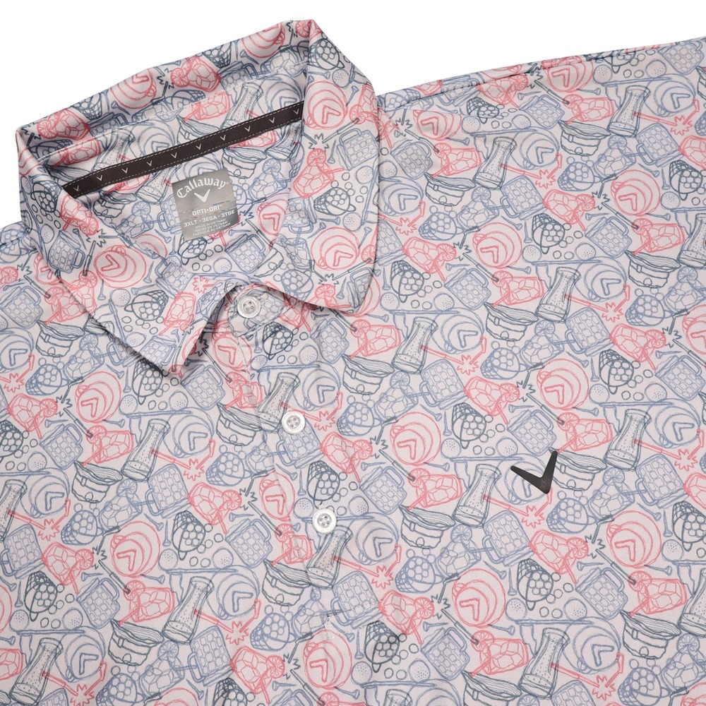 CALLAWAY Men's 3XLT Pink Blue Drink Golf Opti-Dri Performance Golf Polo Shirt